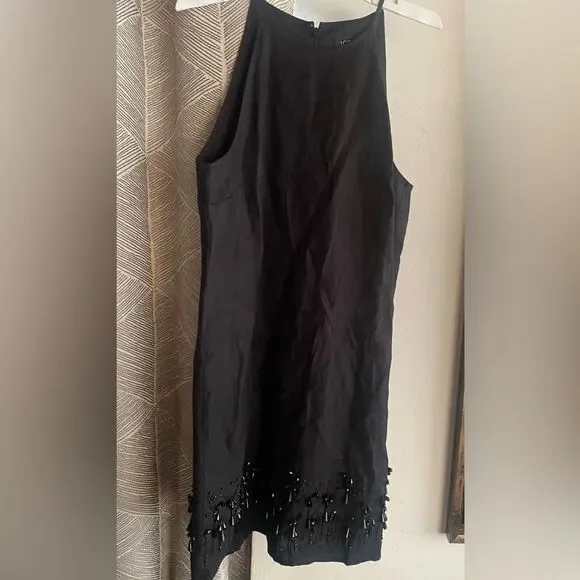 J.CREW Collection Mini Dress Women Black Beaded 100% Linen Sleeveless Sz  Small